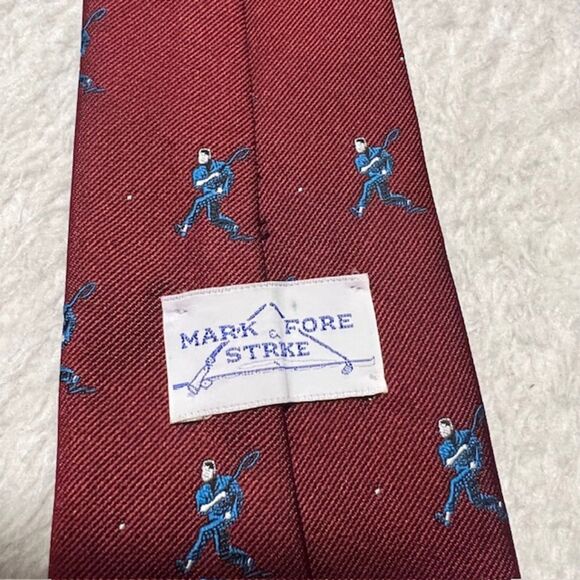 Mark & Fore Strke Maroon Baseball Print Neck Silk Tie - Picture 3 of 5